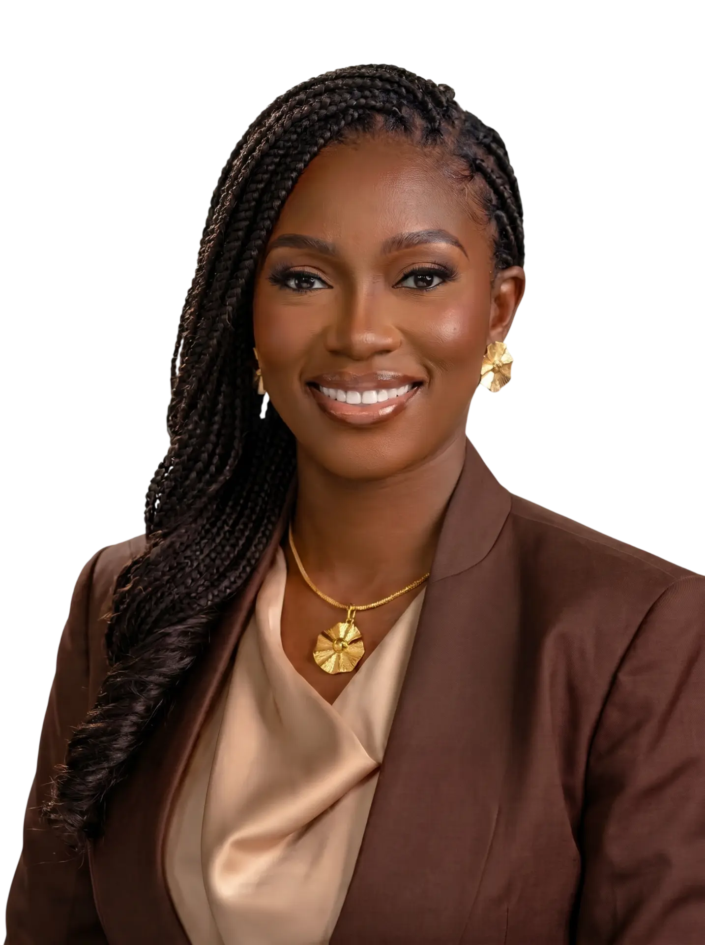 An IWB Africa community member in a brown blazer